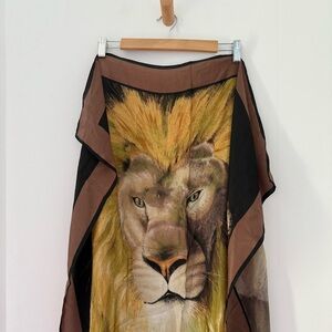 Vintage 1980s Anne Klein lion animal print silk scarf